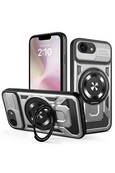 SKYDDAR INNOVATION Case for IPhone 16e, RuggedCam, Shockproof Magnetic Ring, Sticker Set, Gray