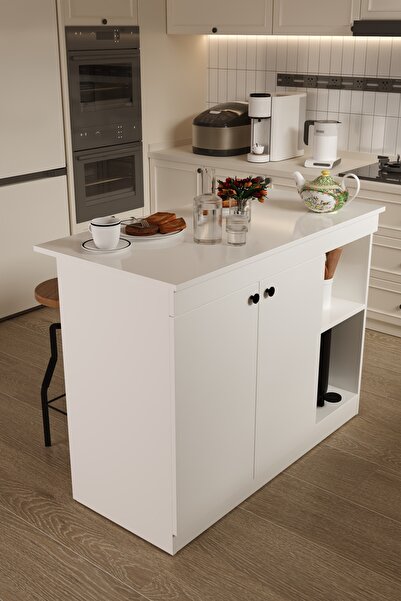 Evdemo Yıldız Mutfak Adası Çok Amaçlı Dolap Masa Beyaz