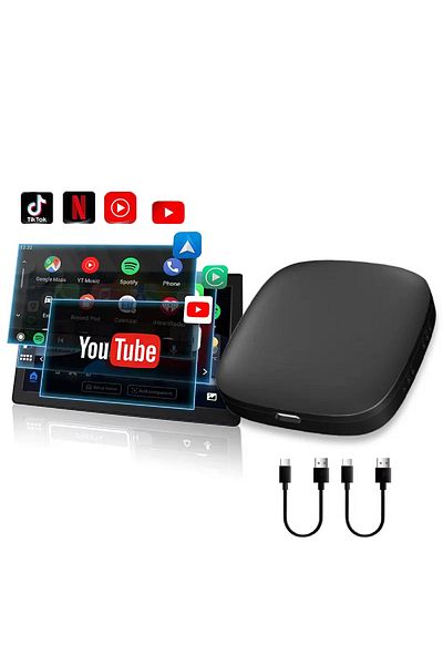 ENZIRO Adaptor Auto Wireless 3 in 1, cu Netflix, YouTube, Google Store, Wi-Fi 6, 32GB, Plug & Play, Negru