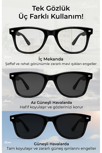By Donetto Photochromic 2'In 1 (Blue Light Protection and Sun) Glasses