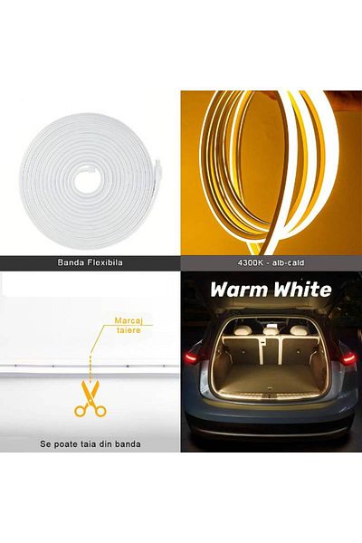 BGRJ Automotive Car LED strip trunk lighting warm light, 12V, universal