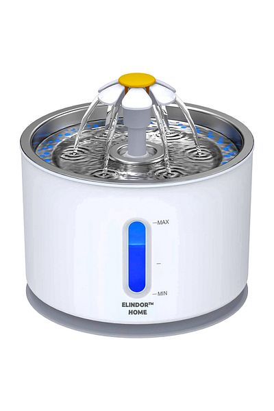 Elindor Dispenser De Apa Pentru Pisici Și Câini, 2.4 L, Silențios, Filtrare Cu Cărbune, Alb