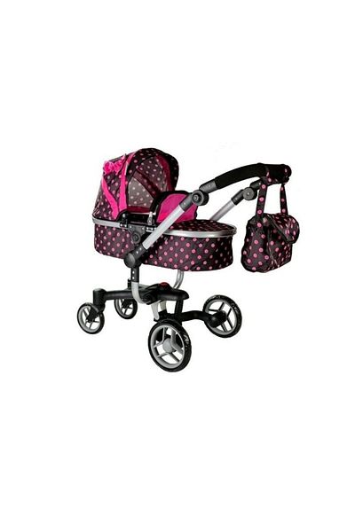 LeanToys Doll stroller, black with pink polka dots MCT 5245