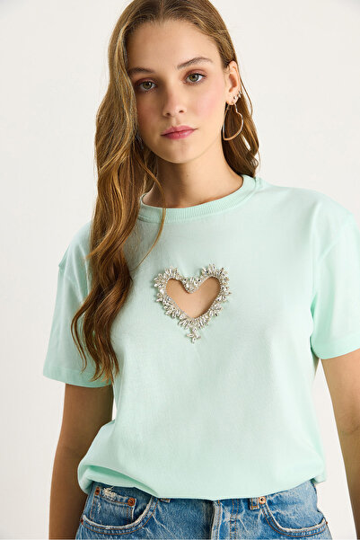 Bianco Lucci Γυναικείο βαμβακερό μπλουζάκι Stoned Heart Window 60602073