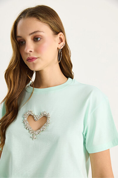 Bianco Lucci Γυναικείο βαμβακερό μπλουζάκι Stoned Heart Window 60602073