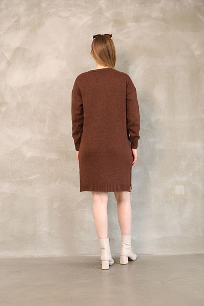 ALCHON Round Crew Neck Long Sleeve Pocket Side Slit Soft Texture Winter Knitwear Midi Length Pullover Tunic