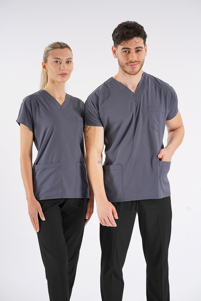 Lion Üniforma Füme Dr.Greys Modeli Likralı Hemşire Doktor Forması Scrubs Tek ...