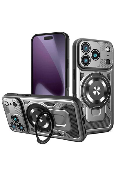 SKYDDAR INNOVATION Case for iPhone 17 Pro, RuggedCam, Shockproof magnetic ring, sticker set, Gray