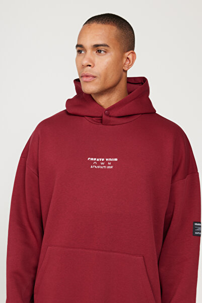 AC&Co / Altınyıldız Classics Men's Claret Red Oversize Fit Loose Cut Hooded 3 Thread Cotton Sweatshirt