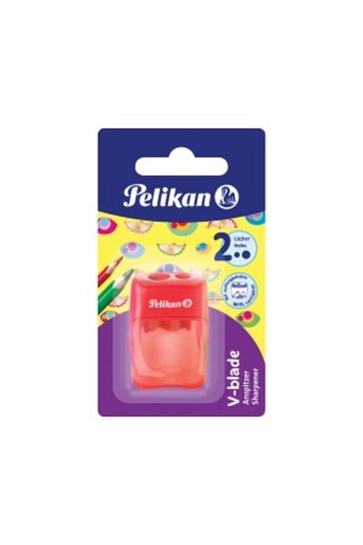 Pelikan V-blade Double Sharpener With Container, Material Plastic, Assorted Colors, 1 Piece/blister