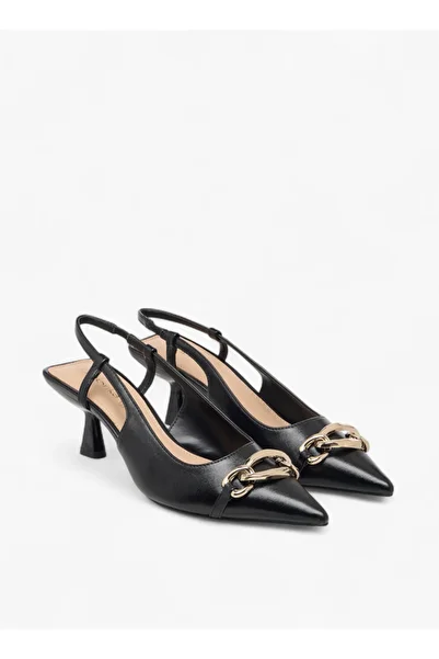 Paprika Metal Accent Slingback Shoes with Kitten Heels
