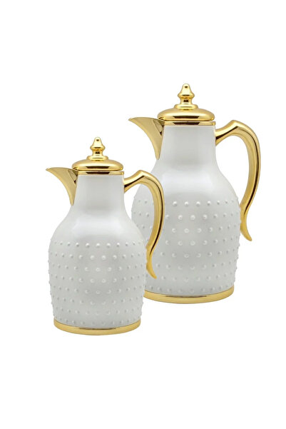 BASURRAH Basurra Thermos Set for Tea & Coffee, 2 Pieces, White, 0.75L-1L