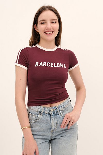 Addax Barcelona Written Crop T-Shirt P1607-İ13