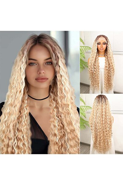 Ethab Ticaret شعر مستعار أفريقي مموج بلون أشقر روسي مع خصلات بلاتينية لامعة م...