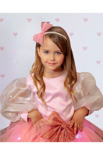 fustite cu luminite Pink Taffeta Crop Top With Puff Sleeves - 10-12 Years (140-152 CM)
