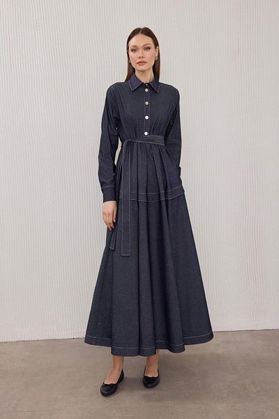BİNAAR Plaid Denim Dress