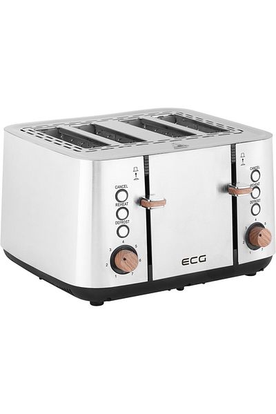 ECG Prăjitor de pâine din lemn ST 4767, 1850 W, 4 felii, 7 niveluri de rumenire, elemente din oțel inoxidabil și lemn