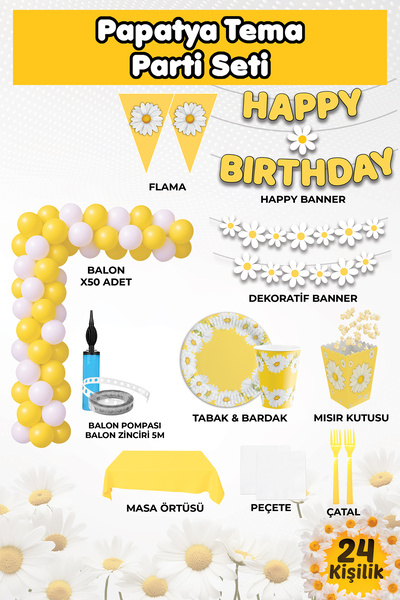 Parti Atölyesi 24 Kişilik Papatya Temalı Parti Seti Yeni Trend Parti Seti