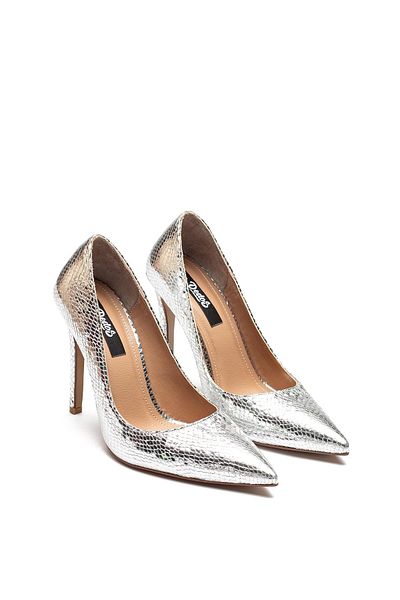 Dedos Women's Heeled Snake Pattern Evening Dress Shoes Silver 4140