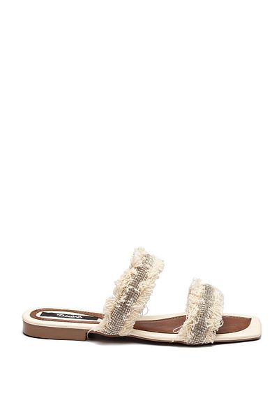 Dedos Women's Feather and Stone Detailed Open Slippers Beige 13050