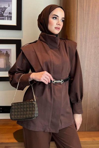 BİNAAR Trench Brown with Shoulder Epaulettes