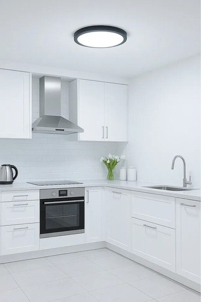 luxshome Modern Tavana Sıfır Led Lamba Buz Beyaz Işık Siyah Metal Kasa Salon Mutfak Oturma Odası Avize