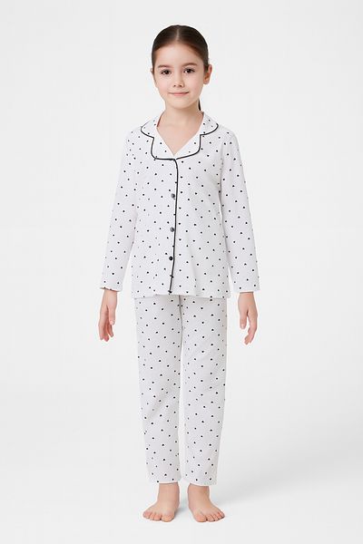e-çocuk Girls' Cotton Button down Long Sleeve Pajamas Set - 1507 -1508