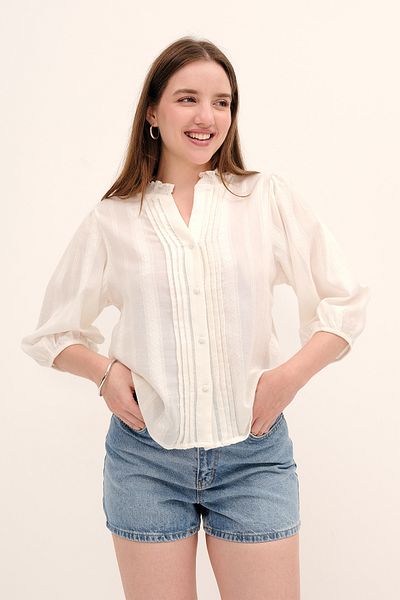 Addax Rib Detailed Balloon Sleeve Shirt G5807