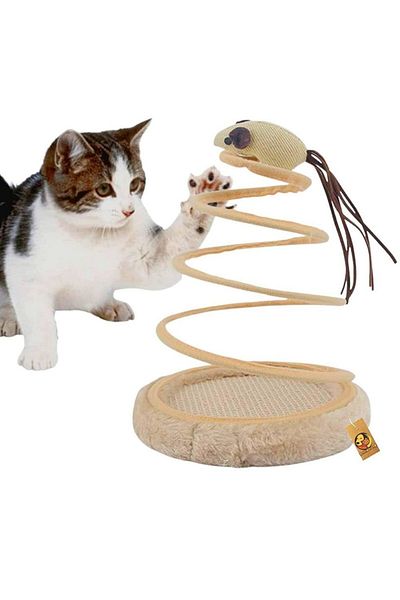 Mercaton Interactive toy for kittens, Claw sharpener, Mouse with long tail model, 15 x 23 cm, Beige