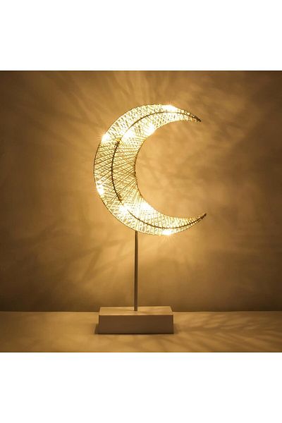 Yuwell YU WELL Decorative Table Lamp Battery Powered Moon Shaped Ramadan Desk Lamp, Threaded Warm White