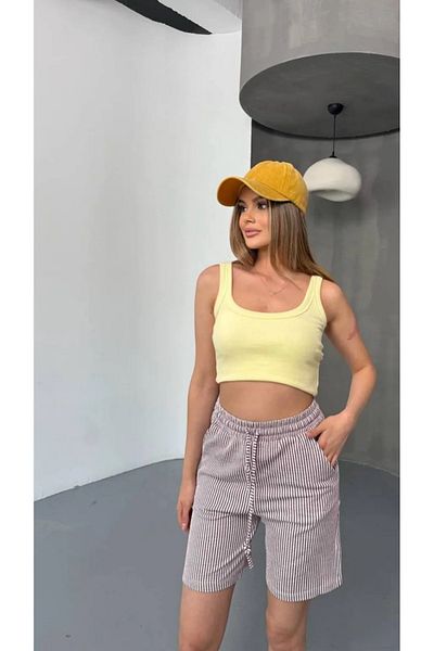THIFF GYMWEAR Pantaloni scurți cu dungi pentru femei Waterway cu buzunare laterale și șireturi în talie