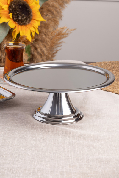 NEWTREND Züccaciye Luxury Round Silver Stand Cake, Cake, Cookie, Dessert, Treat, Dowry Presentation Serving Stand