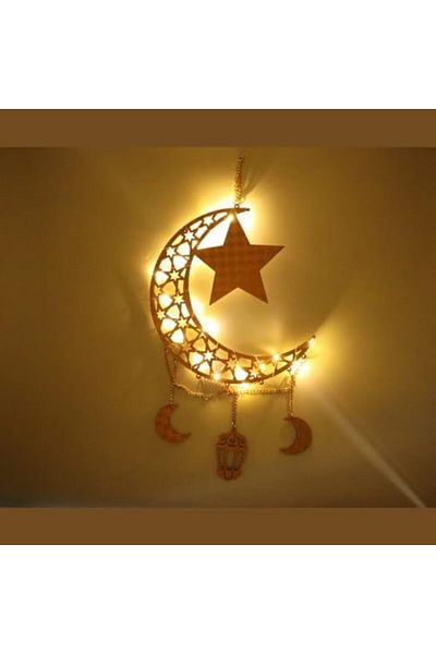 Yuwell YU WELL Ramadan Led Hanging Light Battery Operated, Half-moon and Star embossed with Mosque 1 Piece