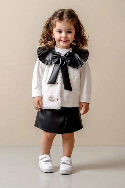 JNF kids Baby Girl & Children Leather Shorts Skirt Plush Jacket Set
