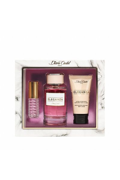 Diane Castel Gift set of 3 Eleganza products, eau de parfum + body lotion + mini perfume