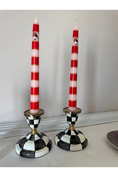 Hatice sakallı design 2'li El Boyama pip kuşlu El Boyama Şamdan Mumu