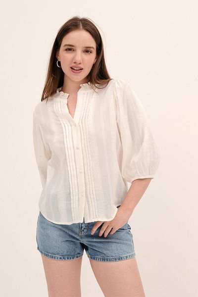 Addax Rib Detailed Balloon Sleeve Shirt G5807