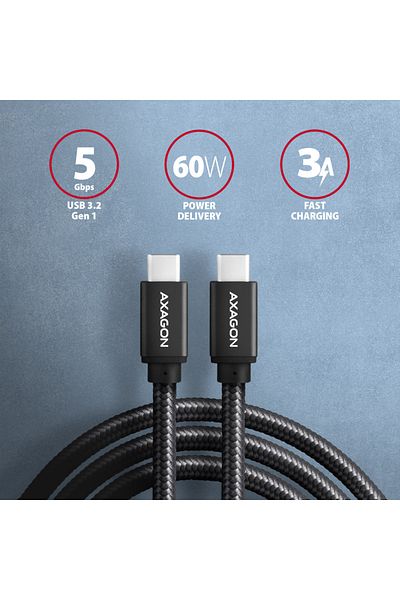 Axagon Data and charging USB 3.2 Gen 1 cable, 1 m | BUCM3-CM10AB | USB Type C - USB Type C
