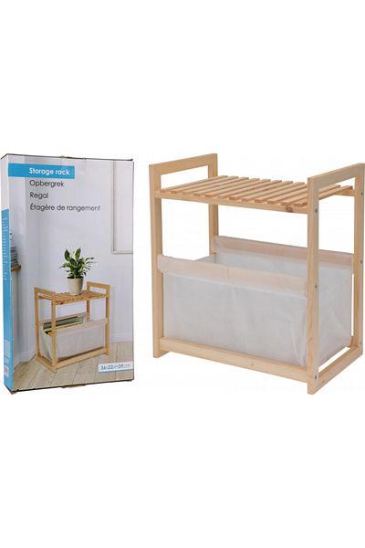 Koopman Raft de depozitare din lemn cu coș din material textil