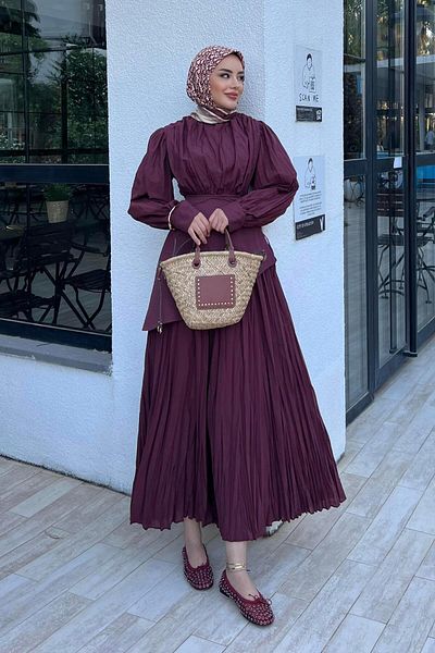 Moda Ebrar Layere Dress Burgundy