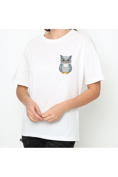 VOICTEC Women's Oversize Owl Printed Crew Neck T-Shirt