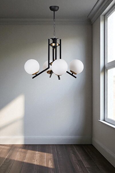 Lumexx YENİ RUBY 4 LÜ SİYAH BEYAZ CAMLI AVİZE