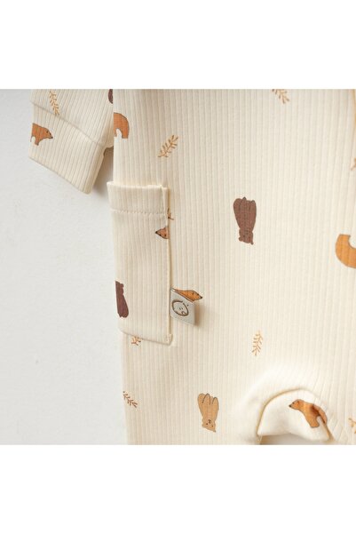 limebabies 100% Cotton Zippered Jumpsuit with Teddy Bear