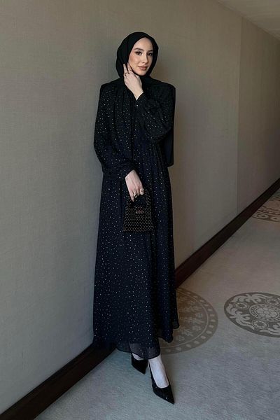 isez Stone Chiffon Dress Black