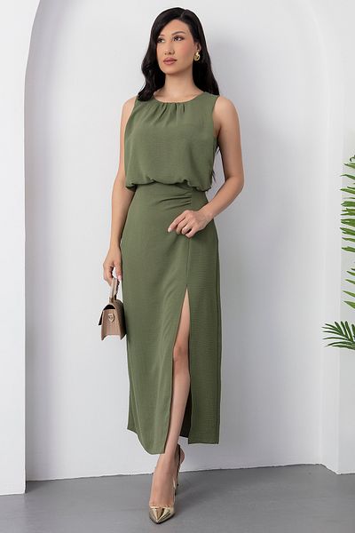 PULLIMM Crew Neck Chest Draped Dress Yzc25Y225