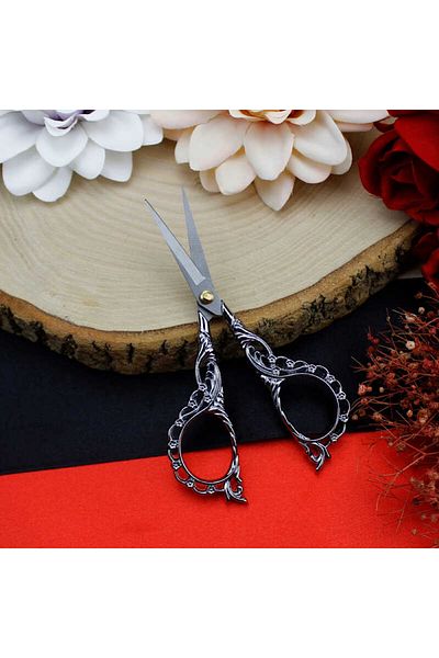 Süslü Makas Vintage Model Scissors Silver