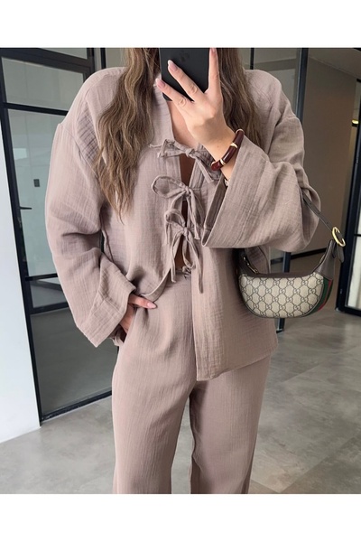 Duruvia boutique Kadın Müslin takım Önü bağlamalı