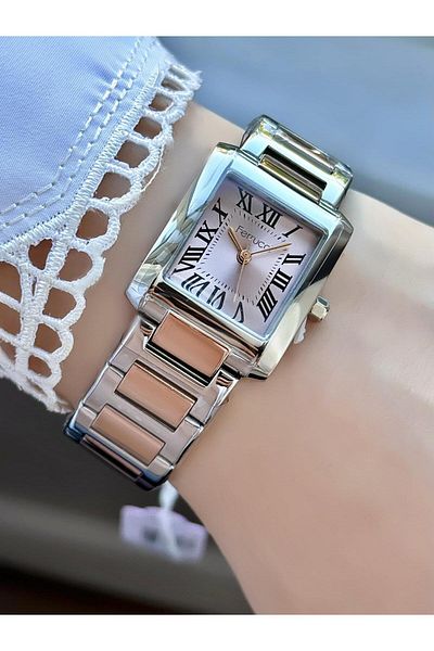 Ferrucci Milano Women's Wristwatch – Roman Numerals, Square Case, Two-Color Metal Cord