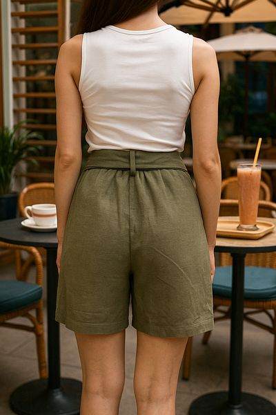 LaraLisa Women's Linen Shorts with Elastic Waist and Tie Pockets