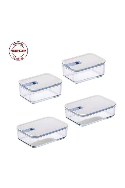 NEOFLAM Perfect Seal Rectangular Glass Storage Container Set 4 Pieces 1100ml + 1600ml